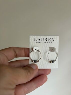 Lauren Ralph Lauren Silver-Tone Hoop Earrings with Bead Detail